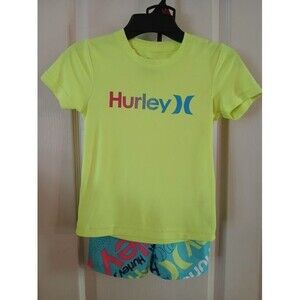 Hurley Swim Trunks and Rash Guard Shirt Multicolor Matching Set Boys 4T UPF 50+